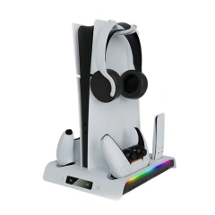 Cooling Charging Stand Base Daul Controller Charger for PS5 slim Console RGB Light Charging Base Station with Cooling Fan