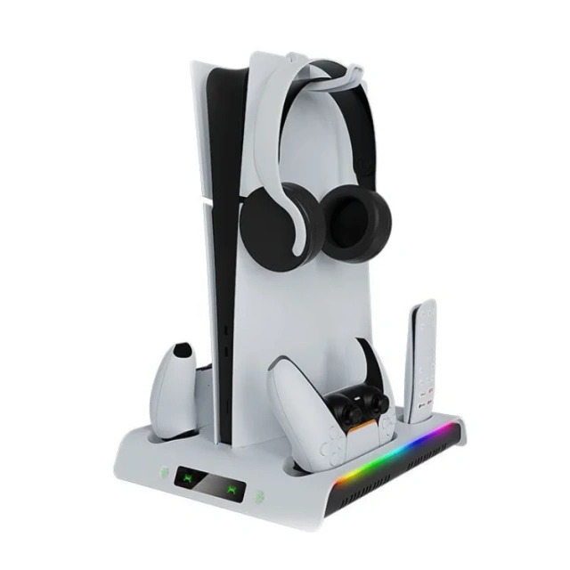Cooling Charging Stand Base Daul Controller Charger for PS5 slim Console RGB Light Charging Base Station with Cooling Fan