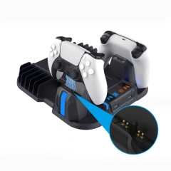 Multifunctional cooling charging dock with disc storage rack for PS5 slim console controller charging base