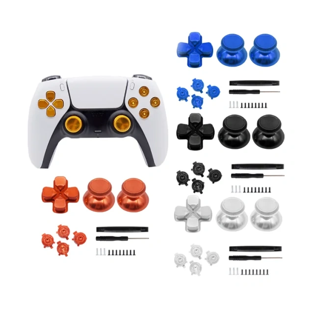 Metal Gamepad Button Joystick Set Replacement For PS5 Game Controller Thumbstick Mushroom Cross Buttons