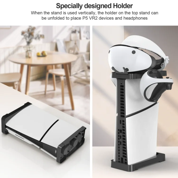 2 in 1 Horizontal and Vertical Stand For PS5 Slim Games Console Stand for PS VR2 Headset Controllers Holder Storage Bracket