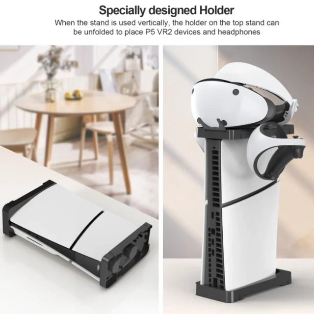 2 in 1 Horizontal and Vertical Stand For PS5 Slim Games Console Stand for PS VR2 Headset Controllers Holder Storage Bracket