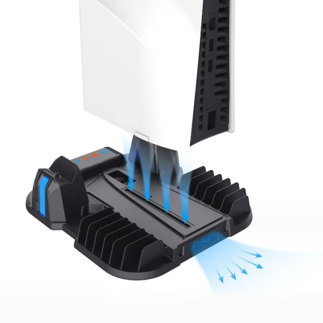 Multifunctional cooling charging dock with disc storage rack for PS5 slim console controller charging base