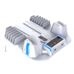 Multifunctional cooling charging dock with disc storage rack for PS5 slim console controller charging base