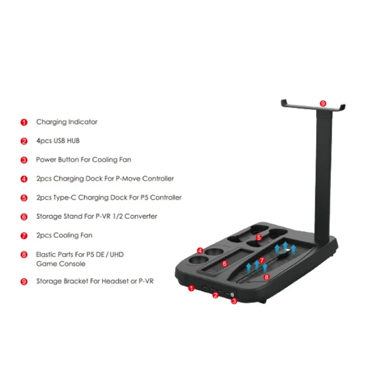 Charger Stand with Cooling Fan For PS5 DE UHD Console Controller Charging Station Playstation 5 Storage Rack Base