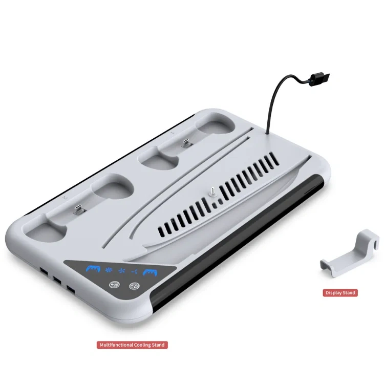RGB Charging Station Cooling Stand for PS5/PS5 Slim Console Controller Charger Charging Dock with Headphone Holder