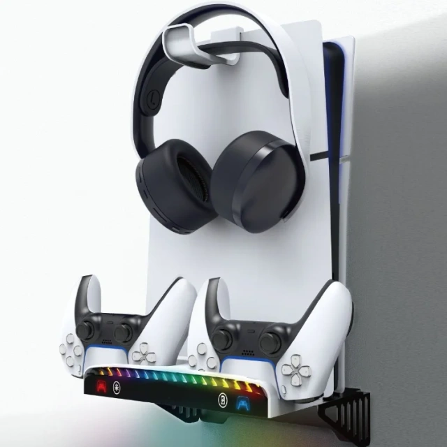 Wall Mount Set Charging Dock and Storage Stand for Play station 5 for PS5/Slim Console Dual Controller Charger Display Stand