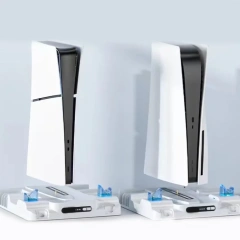 Vertical Cooling Stand Charging Dock & Game Storage Holder Rack for PS5/PS5 Slim Console Controller Charging Station