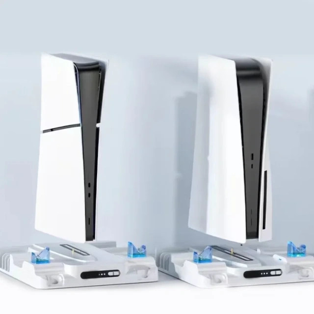 Vertical Cooling Stand Charging Dock & Game Storage Holder Rack for PS5/PS5 Slim Console Controller Charging Station
