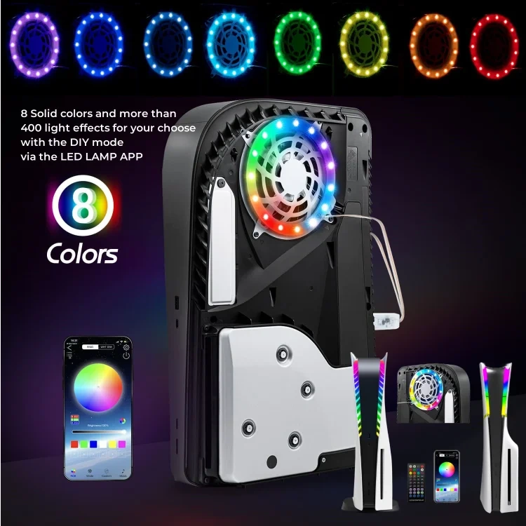 For PS5 Slim Console Light RGB LED Strip Light Flexible Bar Decals with Remote Control for Play station 5 Slim