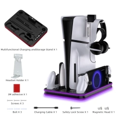Charging Stand with Cooling Fan for PS5/Slim Console Dual Controller Charger Charging Station Cooling Stand RGB Charging Dock