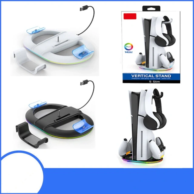 RGB Vertical Charging Stand For Ps5 Slim Game Console Cooling Station Headphone Holder Controller For Ps5 Charger Station Dock