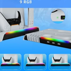Cooling Charging Stand Base Daul Controller Charger for PS5 slim Console RGB Light Charging Base Station with Cooling Fan