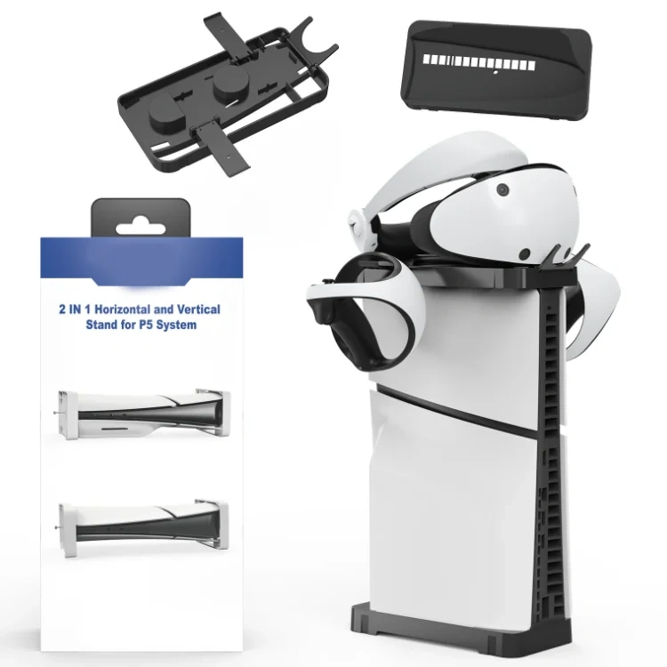 2 in 1 Horizontal and Vertical Stand For PS5 Slim Games Console Stand for PS VR2 Headset Controllers Holder Storage Bracket