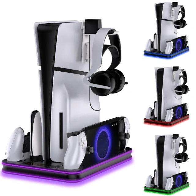 Charging Stand with Cooling Fan for PS5/Slim Console Dual Controller Charger Charging Station Cooling Stand RGB Charging Dock