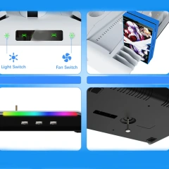 Cooling Charging Stand Base Daul Controller Charger for PS5 slim Console RGB Light Charging Base Station with Cooling Fan