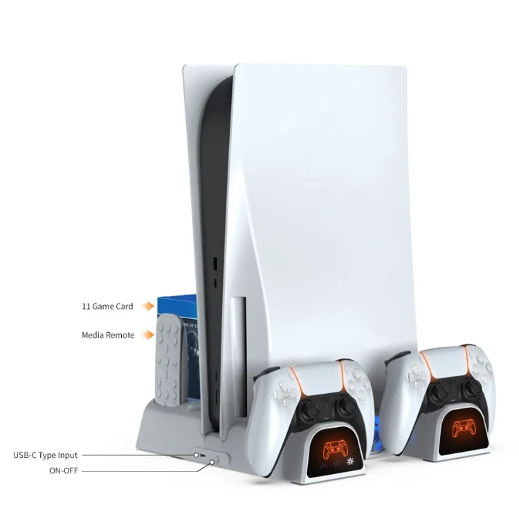 For PS5 Cooling Stand Charging Dock with 11 Game Disc Rack Holder Controller Charger Station for PS5 Slim Console