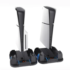 Multifunctional cooling charging dock with disc storage rack for PS5 slim console controller charging base