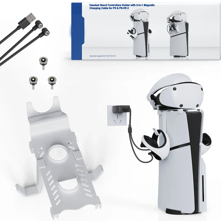 For PS5 For PS VR2 Controller Stand With Charging Cable Set For PS5 Slim Wireless Controller Foldable Hanger Holder