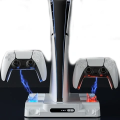 Vertical Cooling Stand Charging Dock & Game Storage Holder Rack for PS5/PS5 Slim Console Controller Charging Station