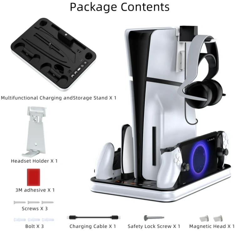 Charging Stand with Cooling Fan for PS5/Slim Console Dual Controller Charger Charging Station Cooling Stand RGB Charging Dock