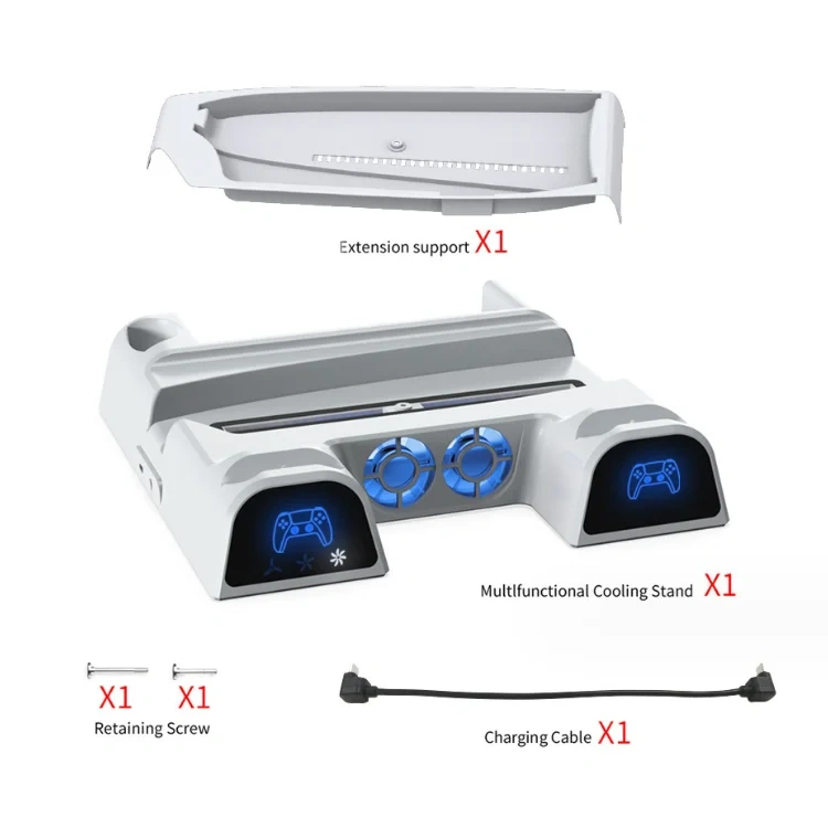 For PS5 Cooling Stand Charging Dock with 11 Game Disc Rack Holder Controller Charger Station for PS5 Slim Console