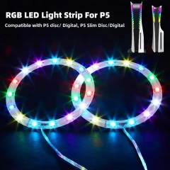 For PS5 Slim Console Light RGB LED Strip Light Flexible Bar Decals with Remote Control for Play station 5 Slim