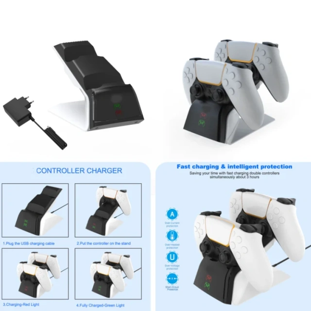 For PS5 12 in 1 Accessory Set Controller Charger Thumbstick Cover Silicone Cover Charging Stand Station Set