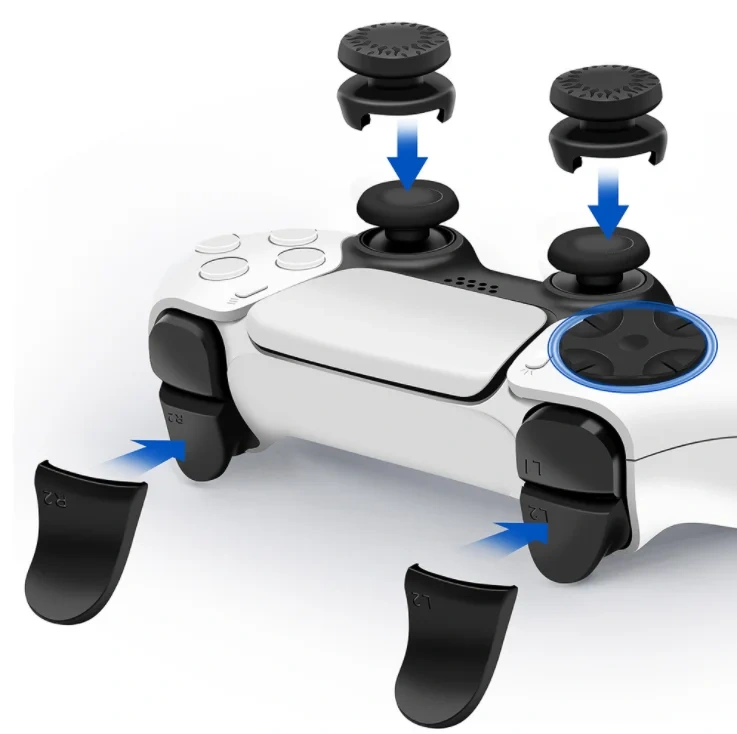 8Pcs Gamepad Button Protection Set Joystick Cover + L R Extension Key + Cross Button for PS5 Game Controller
