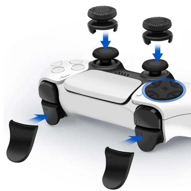8Pcs Gamepad Button Protection Set Joystick Cover + L R Extension Key + Cross Button for PS5 Game Controller