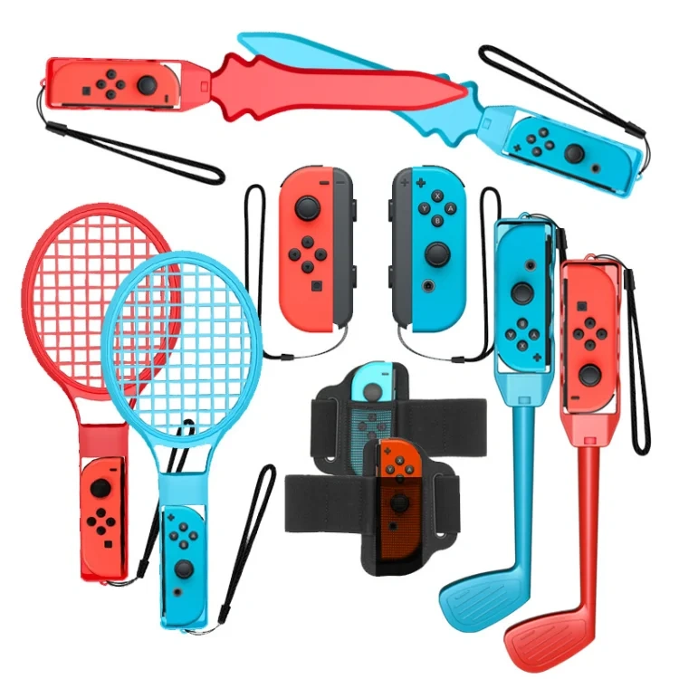 10 in 1 Sports Tennis Racket Golf Clubs Sword Grip for Nintendo Switch Games Accessories Bundle Leg Strap Set