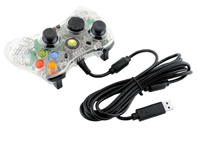 USB Wired Green LED Transparent Controller For XBOX 360