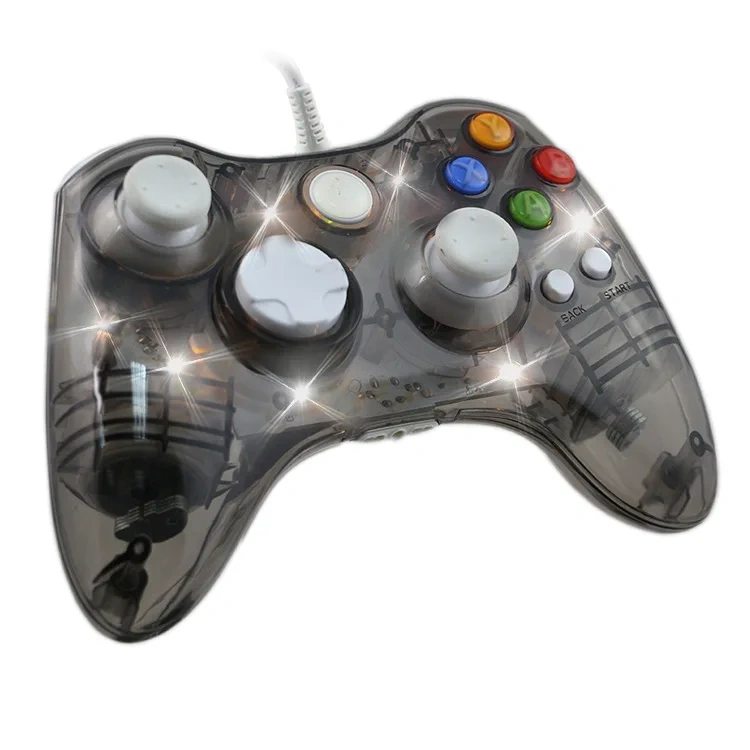 USB Transparent Wired Controller Gamepad For Xbox 360 Windows PC Clear Glowing Games Handle Controller