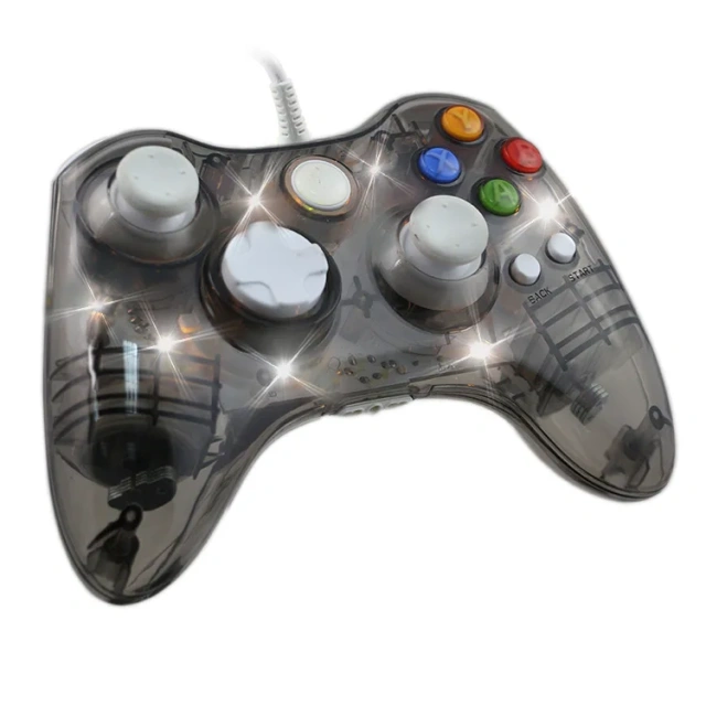USB Transparent Wired Controller Gamepad For Xbox 360 Windows PC Clear Glowing Games Handle Controller