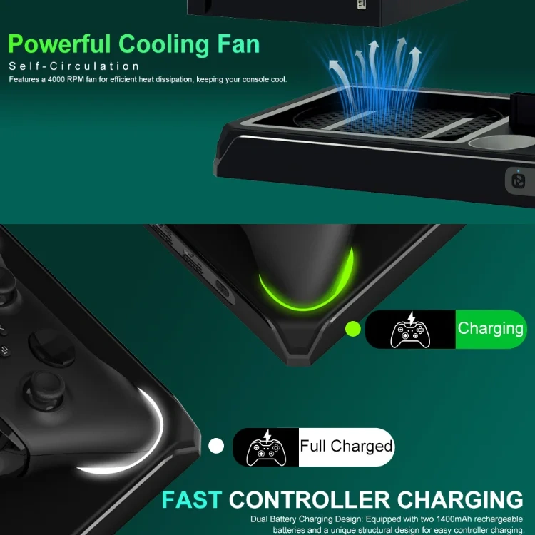 For XBOX Series X/S Controller Console Charger Bracket RGB Light Charging Cooling Fan Base Stand Multifunction Vertical Stand