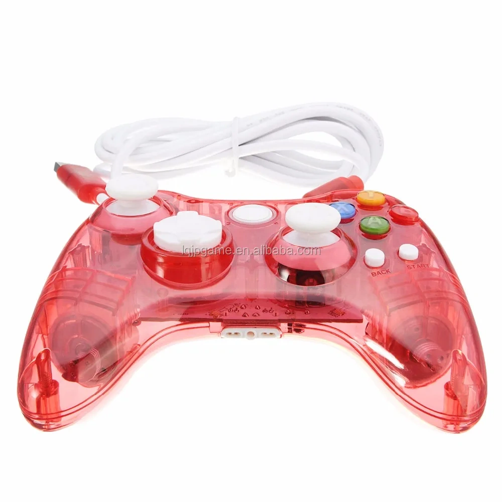 USB Transparent Wired Controller Gamepad For Xbox 360 Windows PC Clear Glowing Games Handle Controller