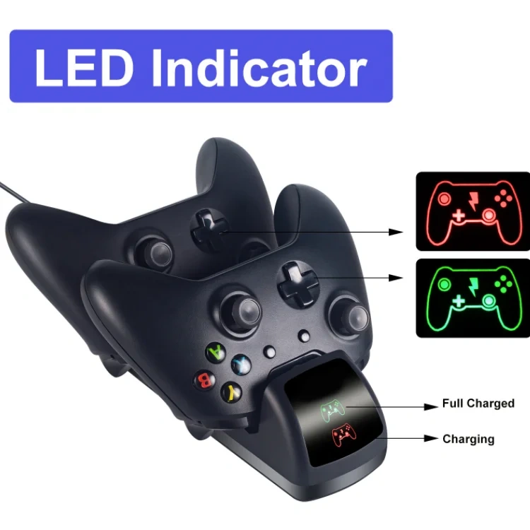 Charging Station and 2xBatteries Kit for Xbox one X S Controller Dual Charging Station LED Charger Dock