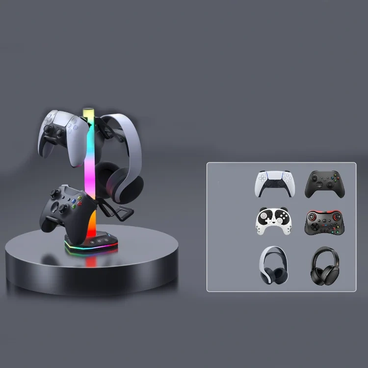 Multi-functional RGB Light Headphone Stand Controller Holder & Headset Holder for Xbox One/PS5 Controller Headset Display Stand