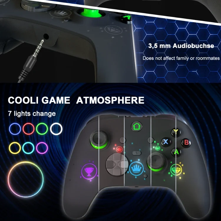 New design wired game controller with RGB light 3.5mm headphone jack for Xbox one Joystick Controller