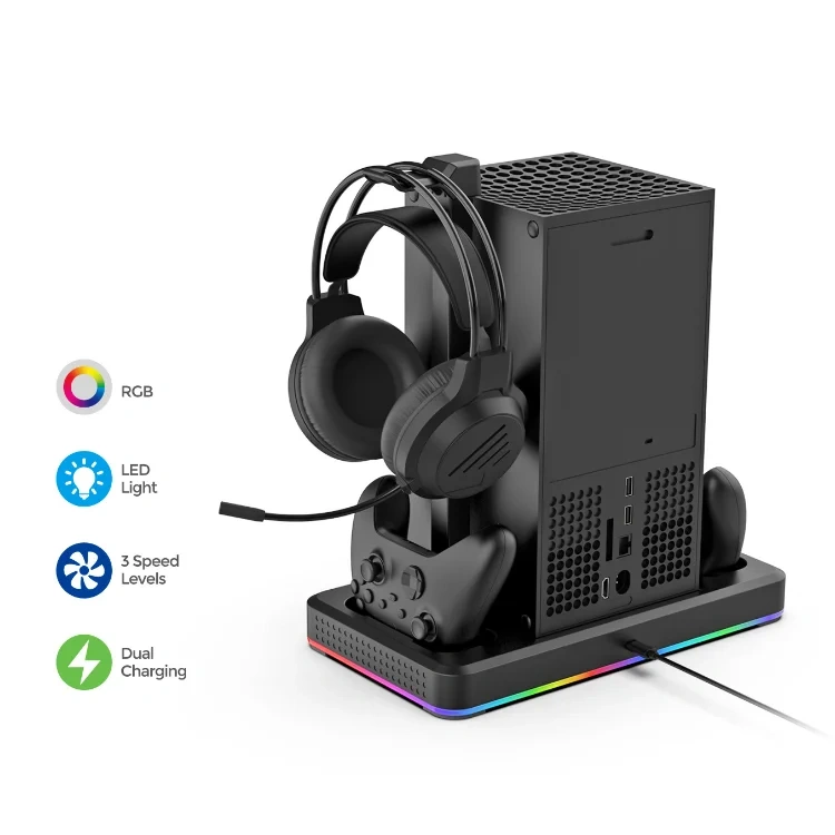 Multi-function Charging Stand Cooling Fan for Xbox Series S/X Console Charging Station Dual Wireless Controller Charger Dock