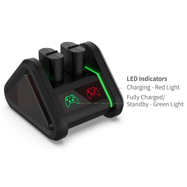 Dual Batteries Charging Kit with 2 x 1200mAh Battery for Xbox One/Series X S Controller Battery Pack Charger Charging Stand