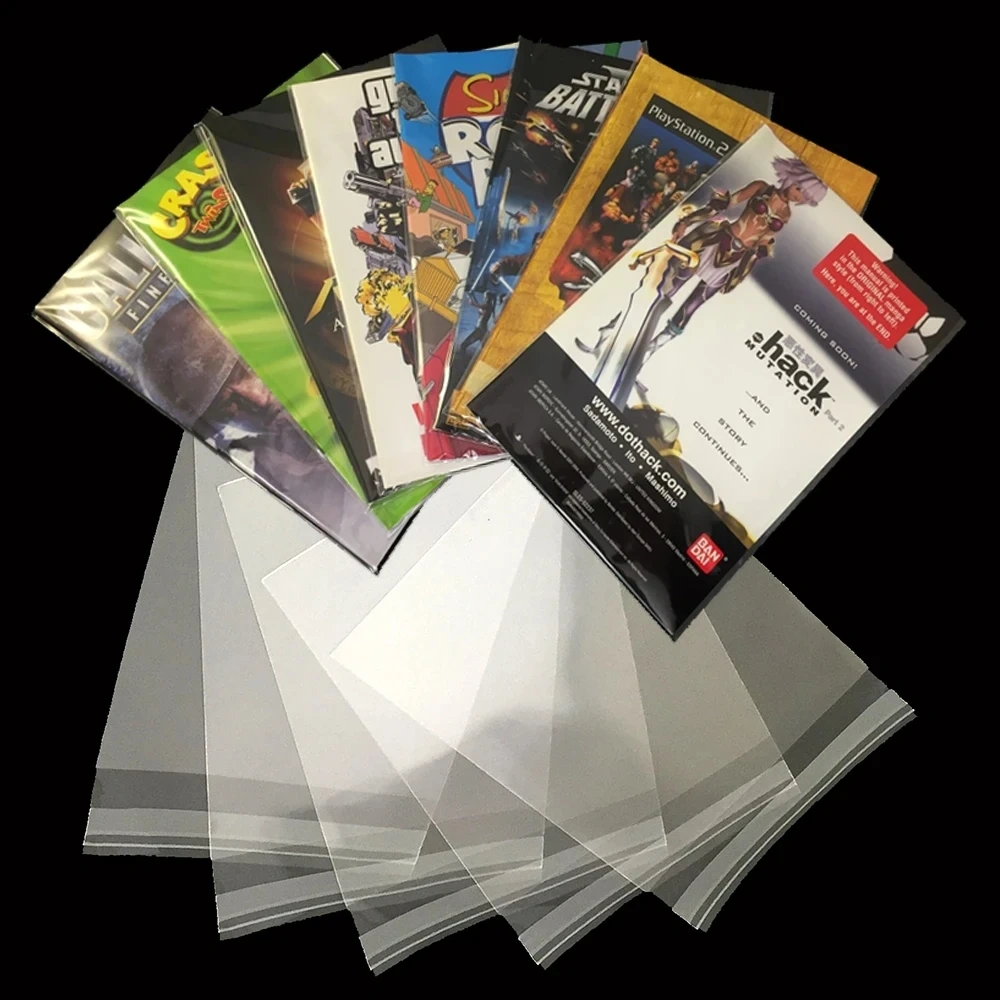 Customized Clear Self Adhesive Seal Opp Bag Video Game Instruction Manual Sleeves for PS2/PS3/PSP/Xbox/Switch Booklet Sleeves