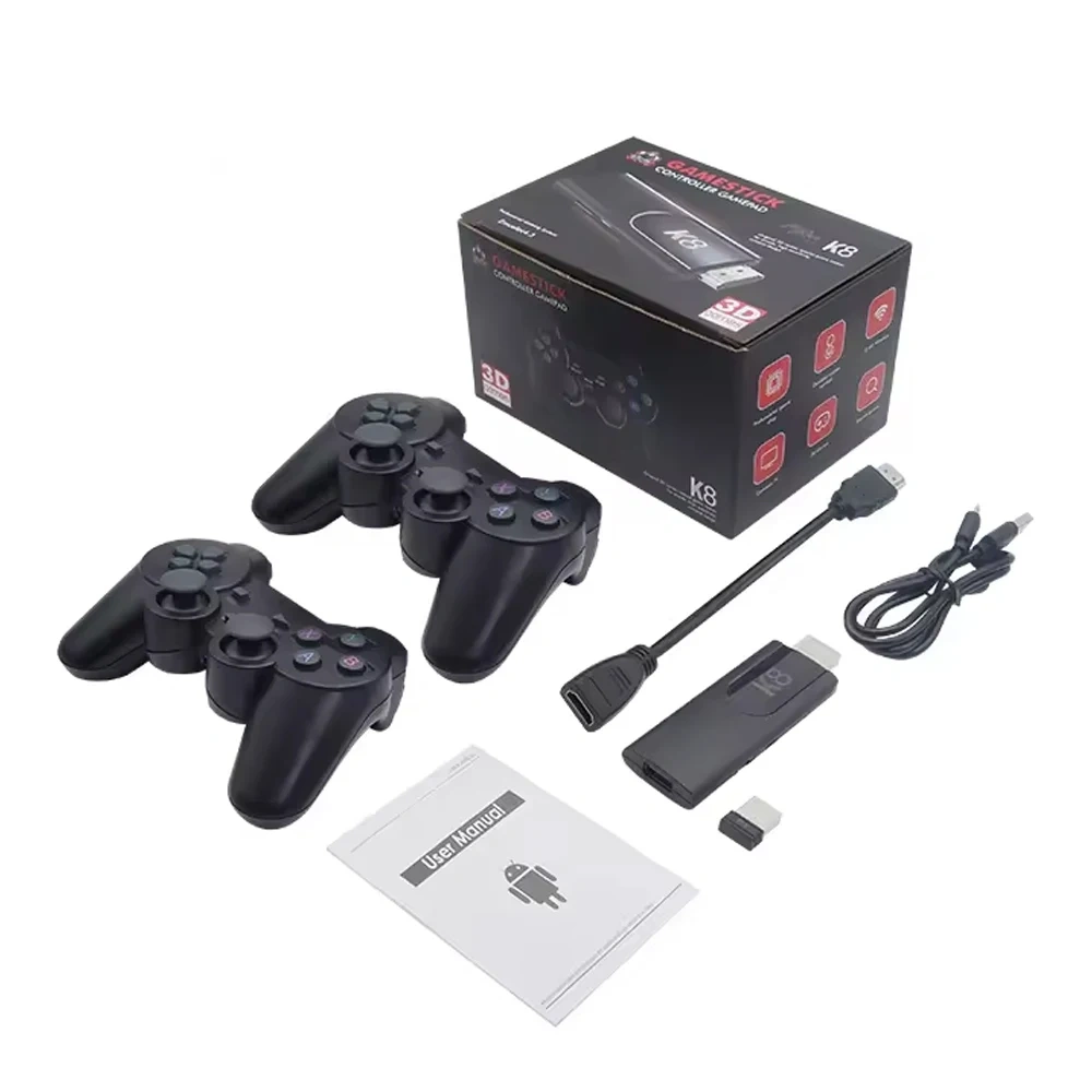 Factory K8 64GB Home Video Game Console Two-Player Battle Wireless 2.4G Gamepad Gaming Stick