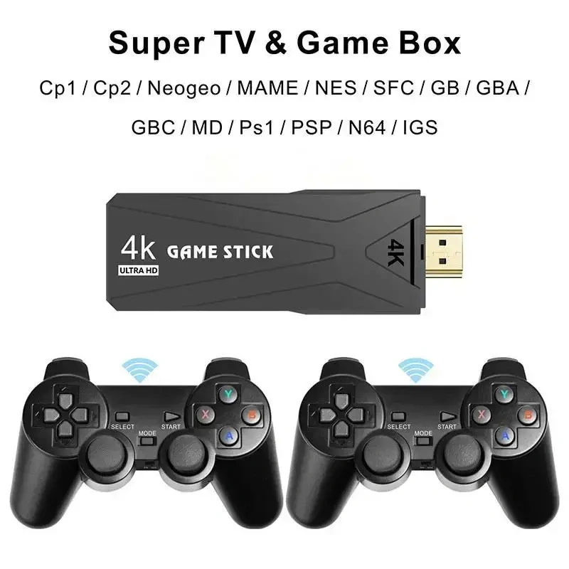 New Arrival GT65 Wireless Controller 2 Players 4K HD Output Family Gaming Box Build-In Classic Retro Game Consoles