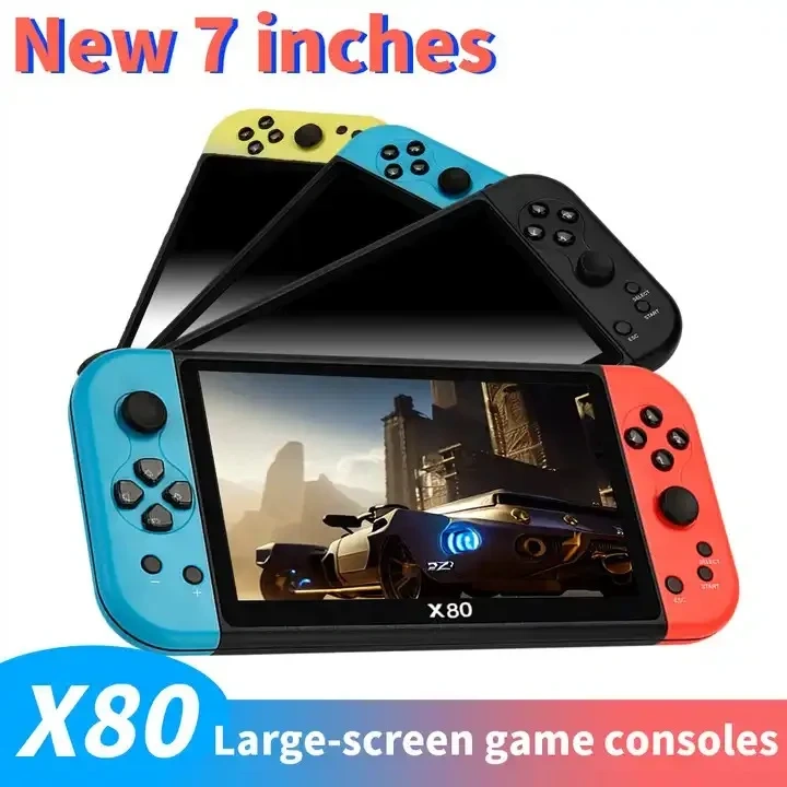 Factory X80 Retro Video Console 7-Inch Large Screen 16G TF Card 10000+ Classic Games Arcade Portable Handheld Game Players