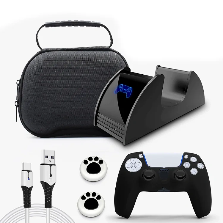 For PS5 Controller Accessories 6 IN 1 Set for P5 Controller Single Charge Data Cable Silicone Thumb Joystick Grips Cap