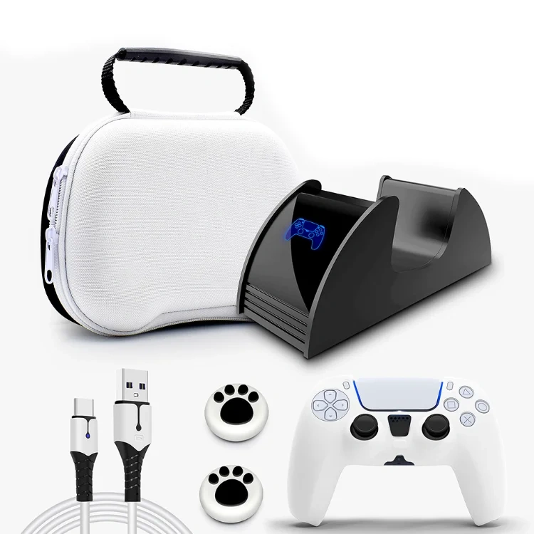 For PS5 Controller Accessories 6 IN 1 Set for P5 Controller Single Charge Data Cable Silicone Thumb Joystick Grips Cap