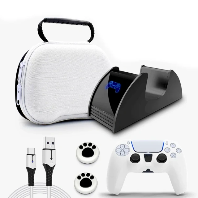 For PS5 Controller Accessories 6 IN 1 Set for P5 Controller Single Charge Data Cable Silicone Thumb Joystick Grips Cap