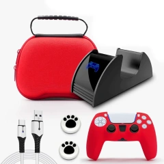 For PS5 Controller Accessories 6 IN 1 Set for P5 Controller Single Charge Data Cable Silicone Thumb Joystick Grips Cap