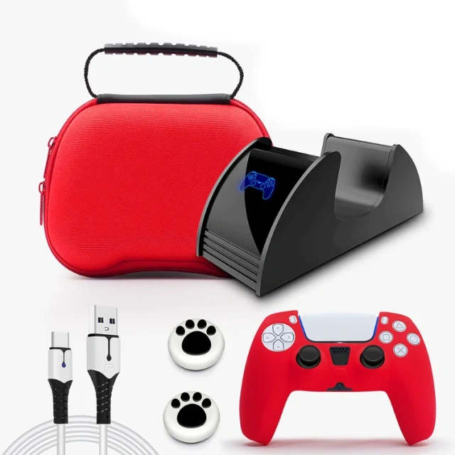 For PS5 Controller Accessories 6 IN 1 Set for P5 Controller Single Charge Data Cable Silicone Thumb Joystick Grips Cap